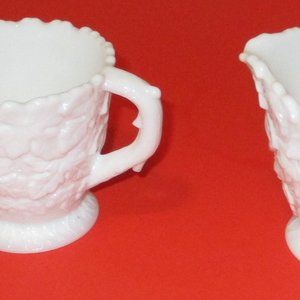 White Milk Glass Sugar Bowl and Creamer Set Mid Century Vintage Westmoreland